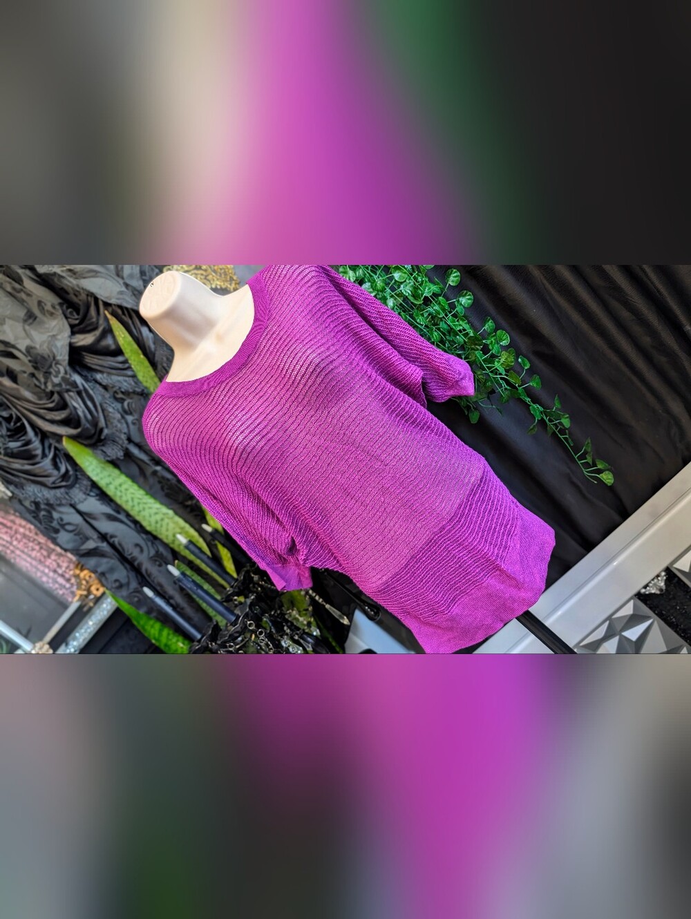 Takeout Purple Mesh Knit Sweater SM